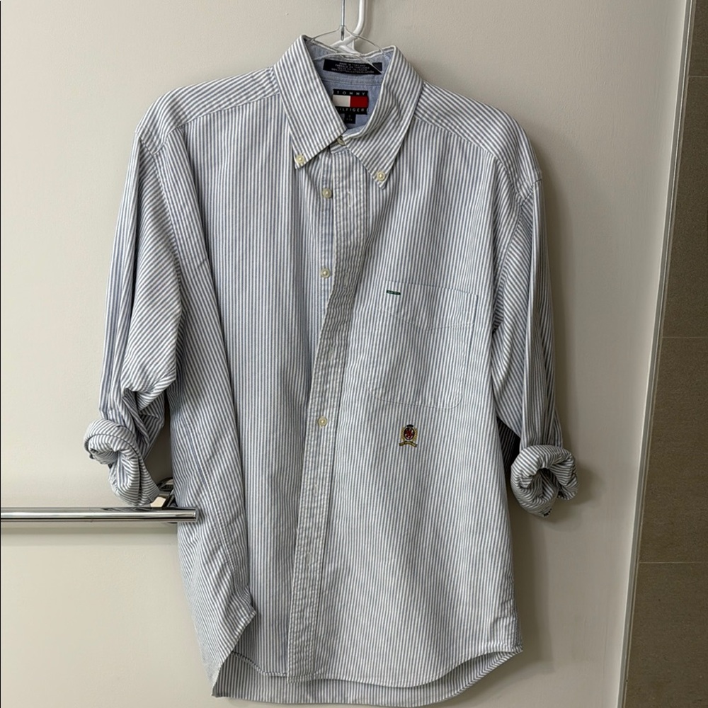 Tommy Hilfiger Blue and White Casual Button Down Shirt